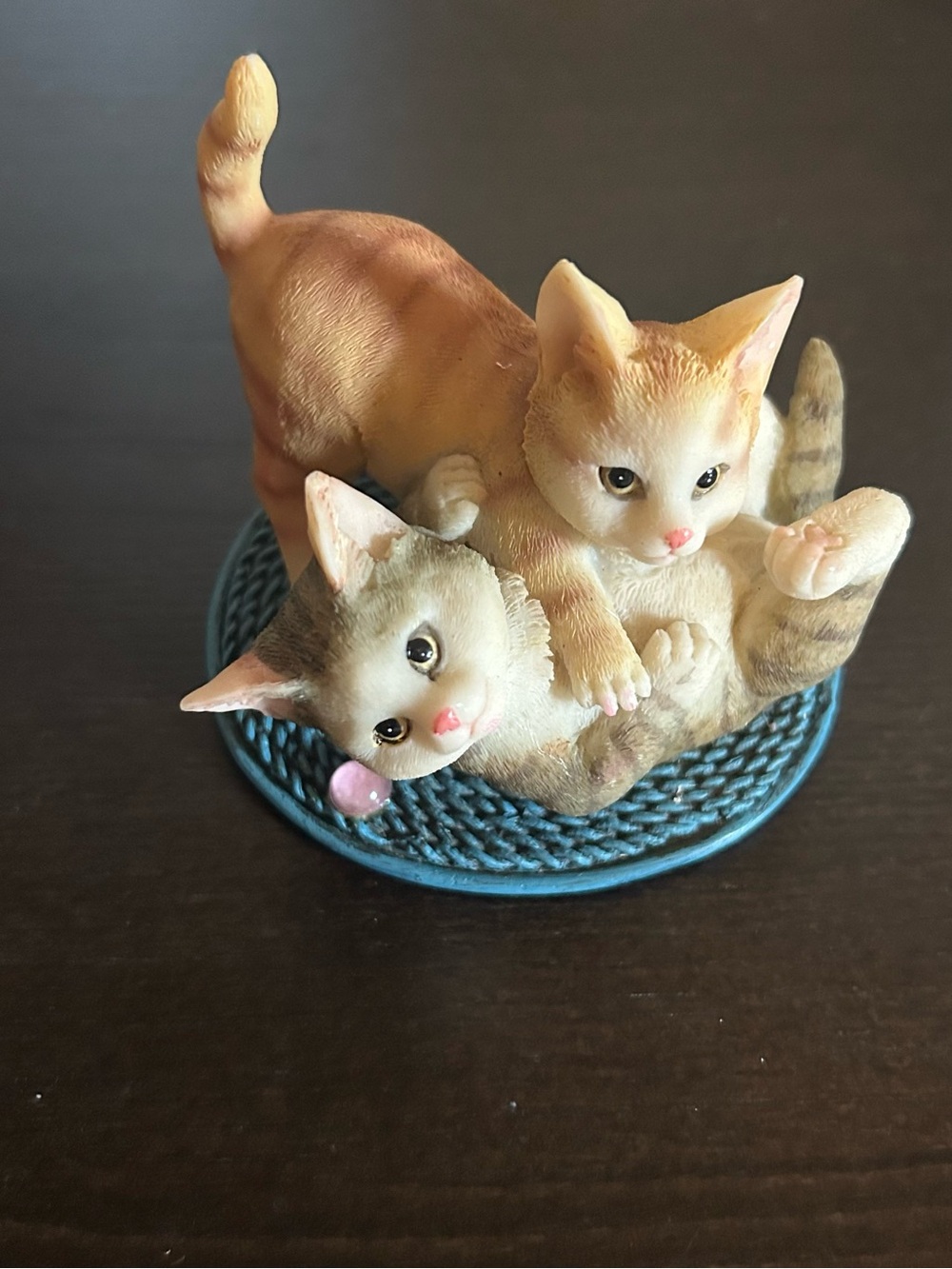 Decorative Orange and Brown Cat Figurine Duo for Small Pets Display